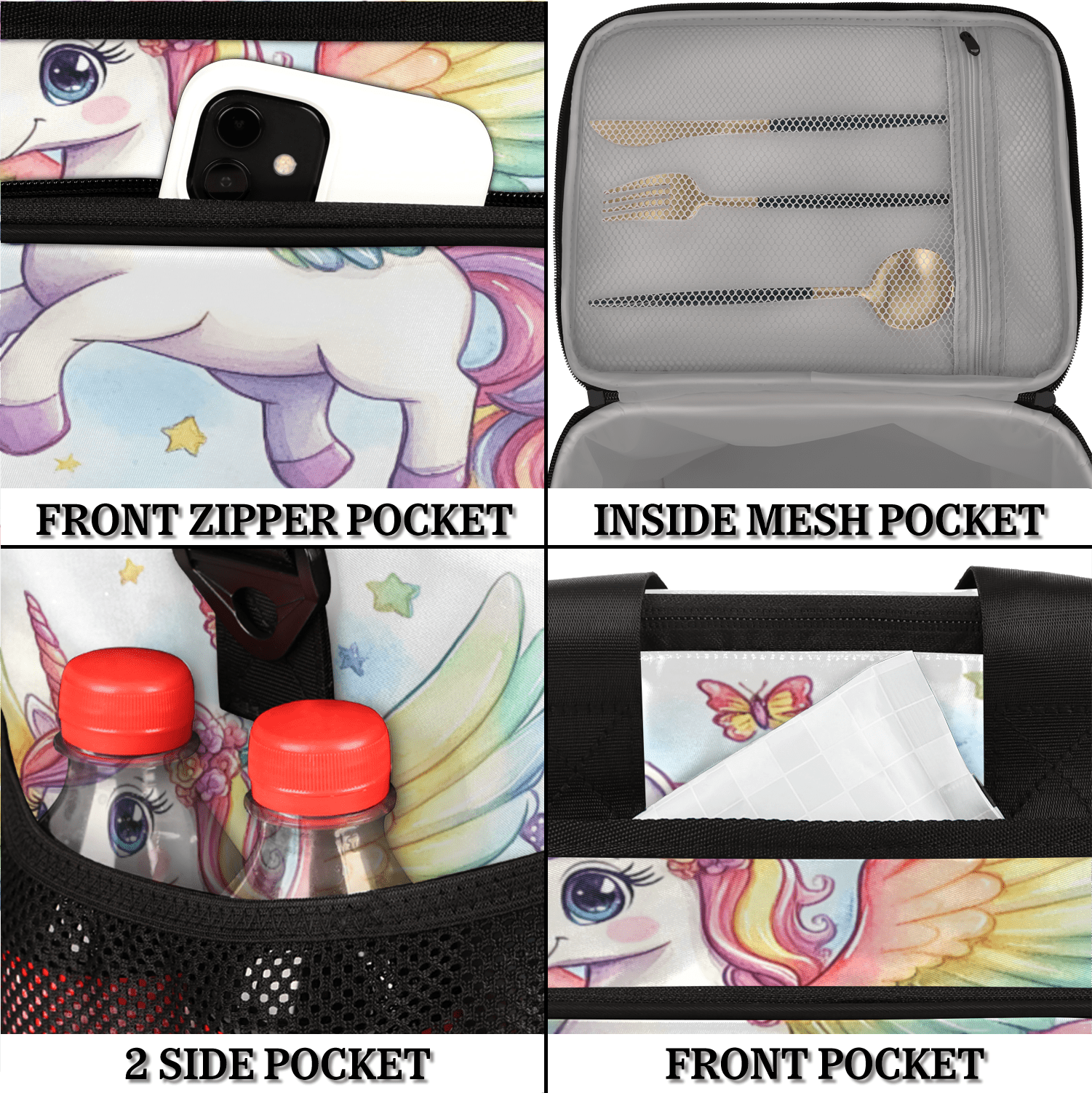 Herdesigns Animal Large Insulated Lunch Box for Adults Women Men with Adjustable Shoulder Strap, Cute Unicorn Reusable Cooler Lunch Bag for Offices Picnic Hiking Beach