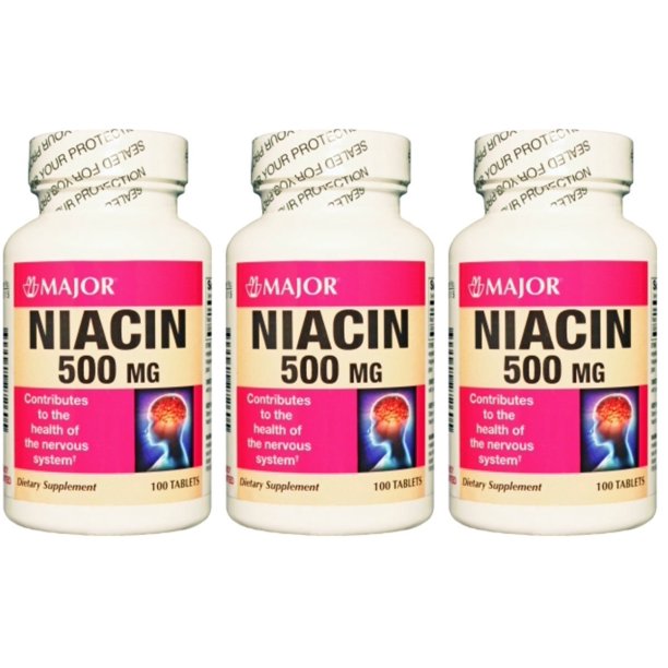 ( Pack Of 3 ) MAJOR NIACIN 500MG TABS NIACIN500 MG White 100 TABLETS