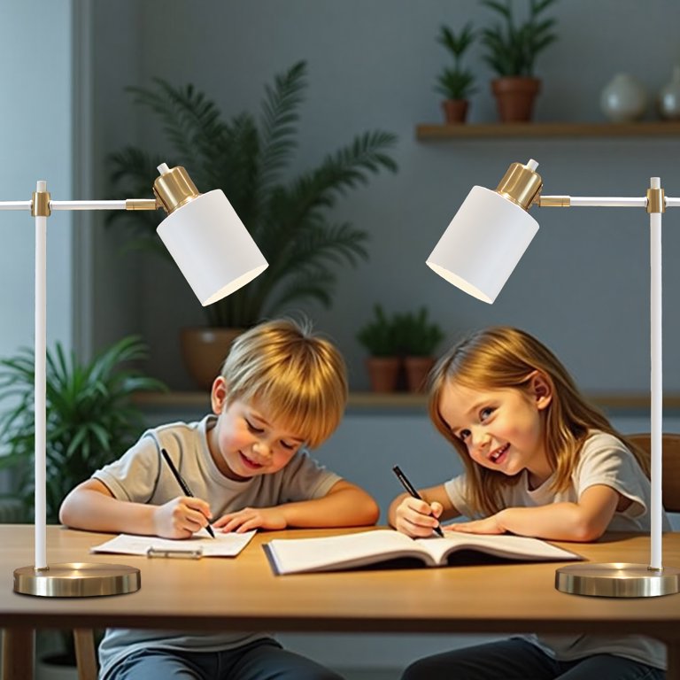 DAIJITAOJI White Desk Lamps Set Of 2 - Adjustable Metal Table Lamps For Home Office, Bedroom, Or Living Room