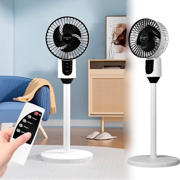 HOARBOEG 40W Air Circulation Floor Fan with Remote Control, 3 Speeds 7.5H Timer, 180° Oscillating Desktop Turbine Fan for Bedroom Living Room, Quiet Home Standing Fan
