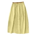 thumbnail image 3 of Women's Cotton Linen Midi Skirt with Pockets Casual Flowy Swing Elastic High Waist A-Line Split Long Boho Skirts Light Green 2XL, 3 of 4