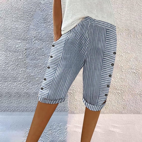 Womens Sweatpants Women's Elastic Waist Striped Casual Short Pants Loose Cotton and Linen Shorts Pants for Women