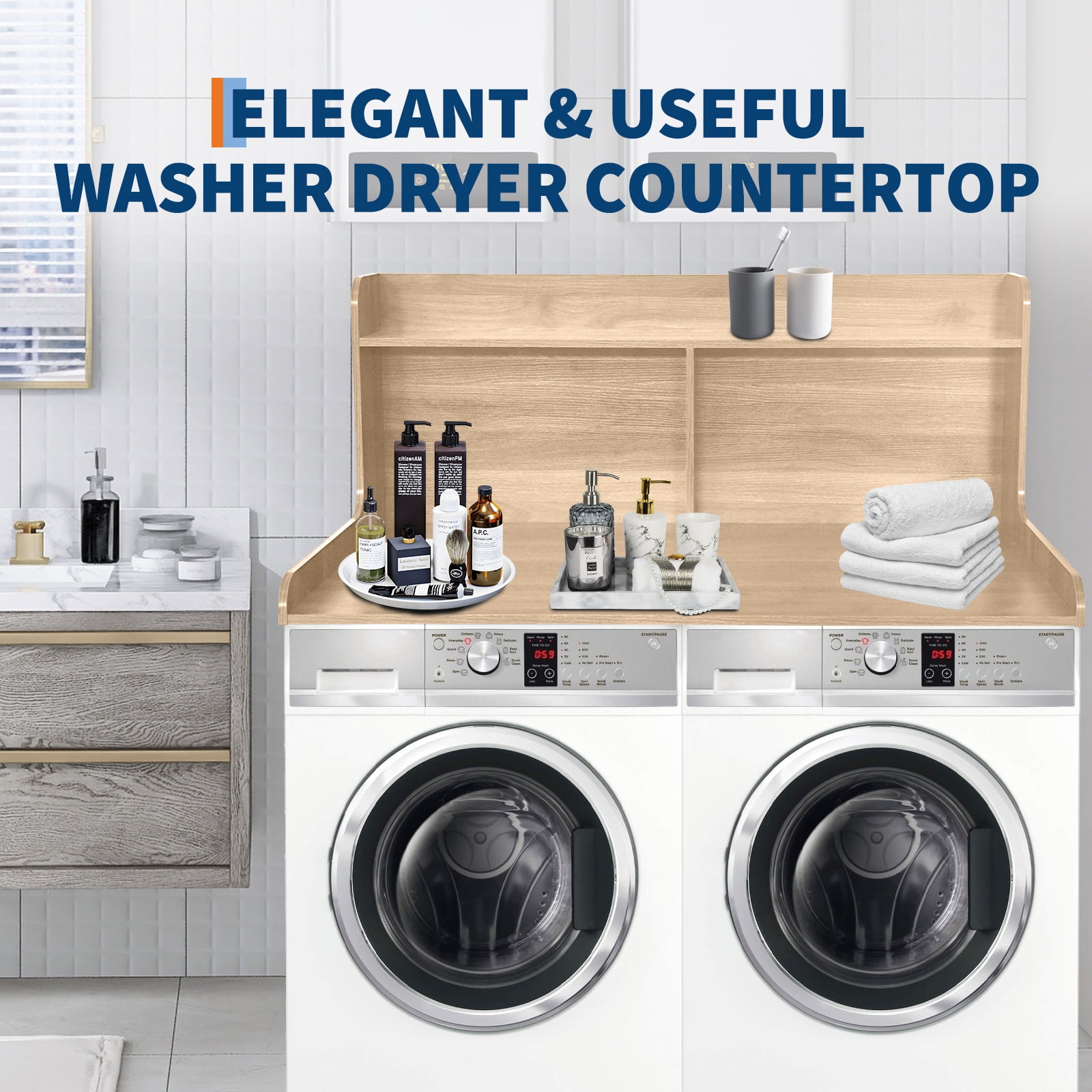 Washer Dryer Countertop, 2-Tier Washer Dryer Countertop Shelf Organizer, Washer and Dryer Topper with Storage Shelf for Laundry Room Organization,54" x 27.55"