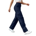 thumbnail image 5 of MAIHAN Womens Wide Leg Pants Cargo Pants for Women High Waisted Baggy Wide Leg Stretchy Y2K Streetwear Black Cargo Pants Women with Pockets(Dark Blue,L), 5 of 6
