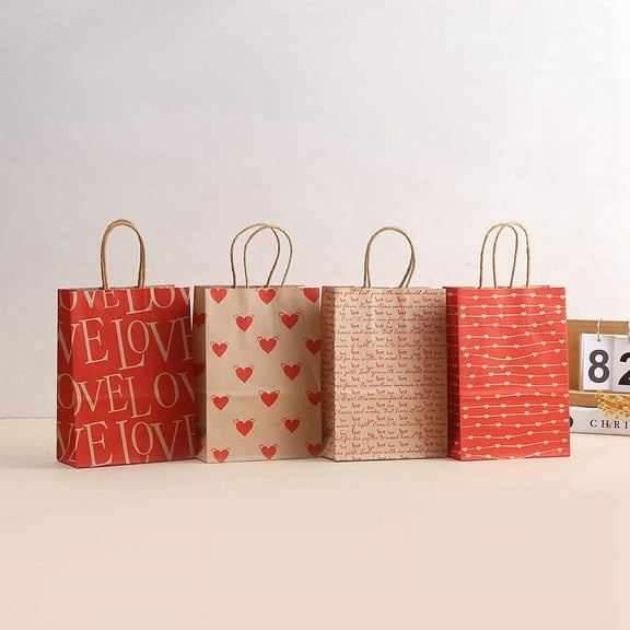 M 24 Pcs Valentines Day Gift Bags, Candy Bags Goodie Bags with Handles Heart Love Paper Bags for Wedding and Valentine