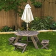 thumbnail image 3 of KidKraft Wooden Octagon Table, Stools & Umbrella Set, Kids’ Outdoor Furniture, Brown Bear & Beige, 3 of 6