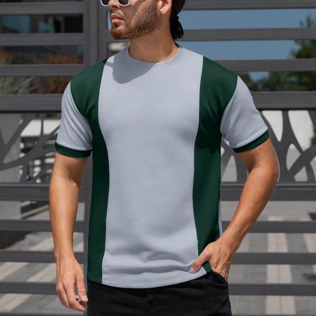 Ceisia Men's Spring Gift Casual Color Blocked Round/Crew Neck Short Sleeve Shirt - Comfortable Daily Outdoor Wear