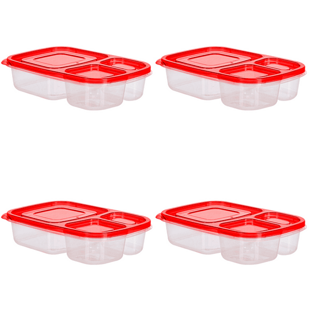 Caja Bento Reutilizable Contenedor Frutas 3 Compartimentos para Estudiantes () Rojo