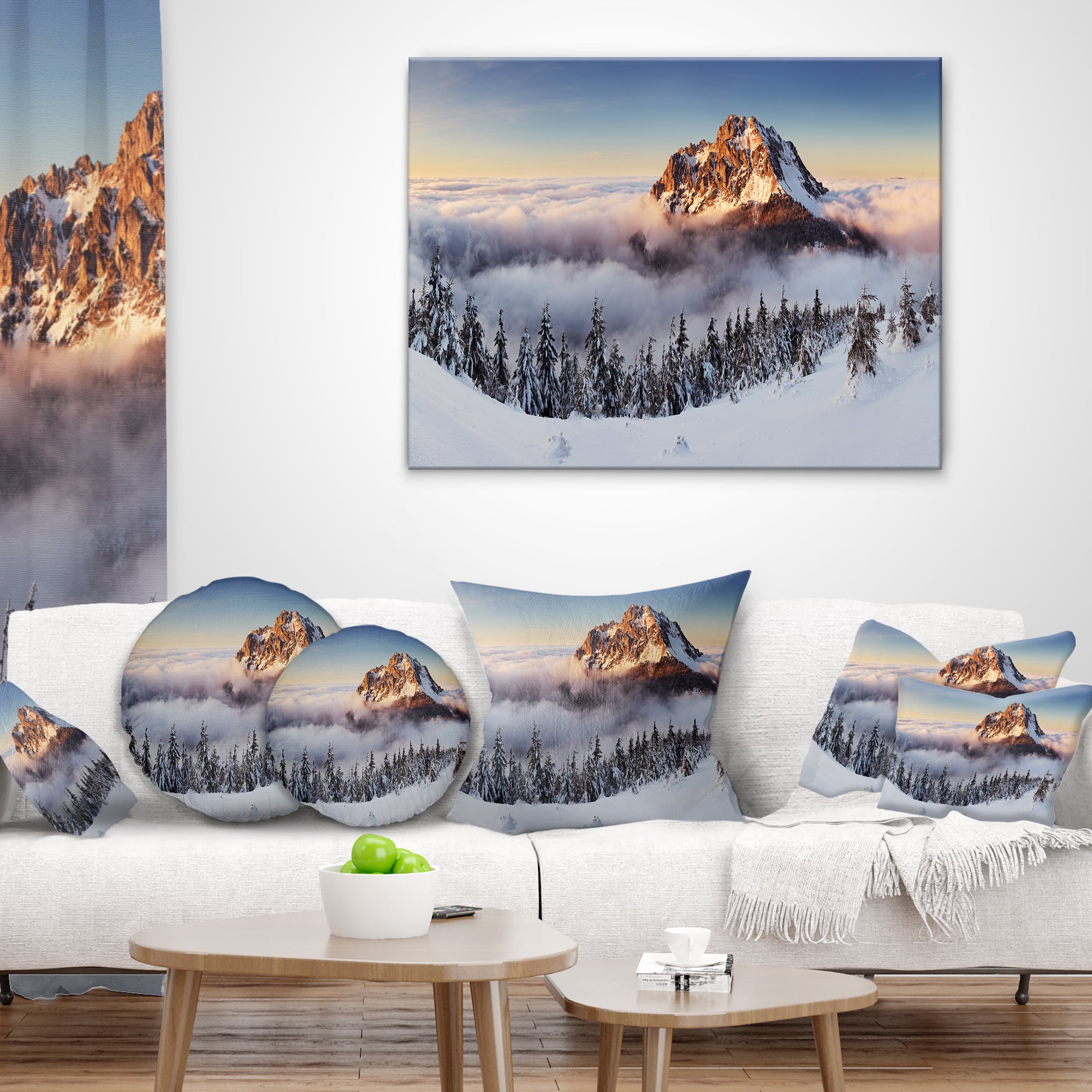 Designart Winter Mountain Landscape - Photography Throw Pillow - 16x16