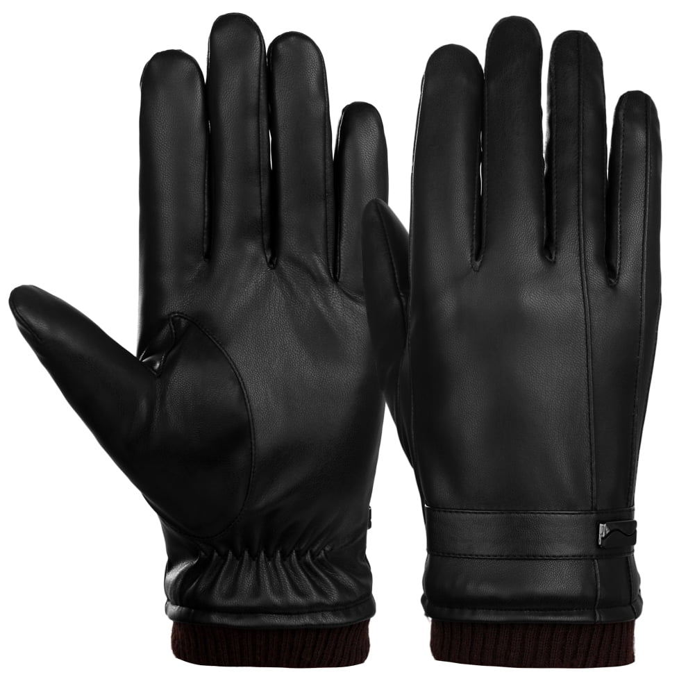 XL Winter Leather Glove Man Women Half Finger Warm Thermal Lined Touchscreen Motor