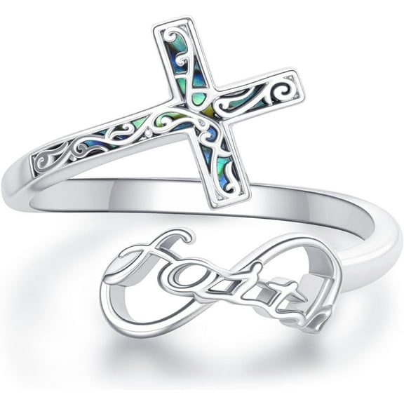 JUSORA Cross Ring for Women 925 Sterling Silver Infinity Cross Faith Ring Religious Adjustable Jewelry Gift