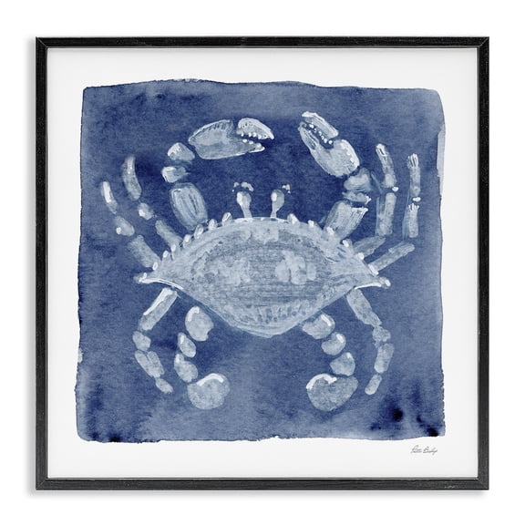 Stupell Industries White Crab on Indigo Black Framed Giclee Art, design by Patti Bishop