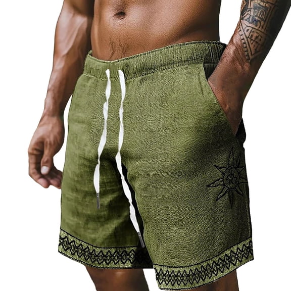 CONZONE Mens Casual Linen Shorts Elastic Waist Drawstring Summer Shorts for Men Hawaii Graphic Y2K Lightweight Loose Fit Vacation Beach Shorts With Pockets