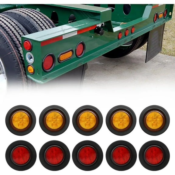 10 rubber ring circular LED trailer truck tail lights of 2 inches in size, with plugs, almost compatible with all 12V DC vehicles.