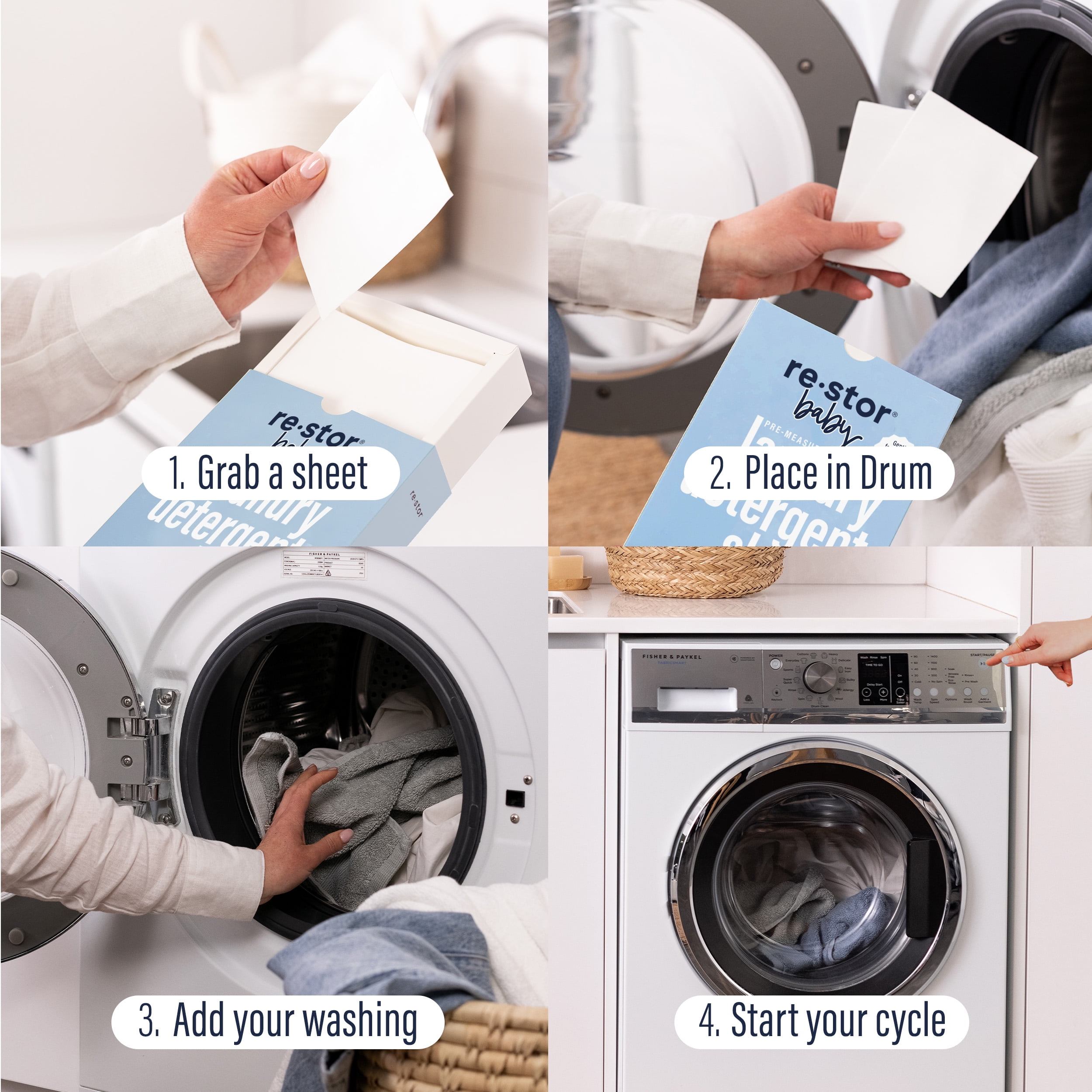 Restor Unscented Baby Laundry Detergent Sheets 60 Count