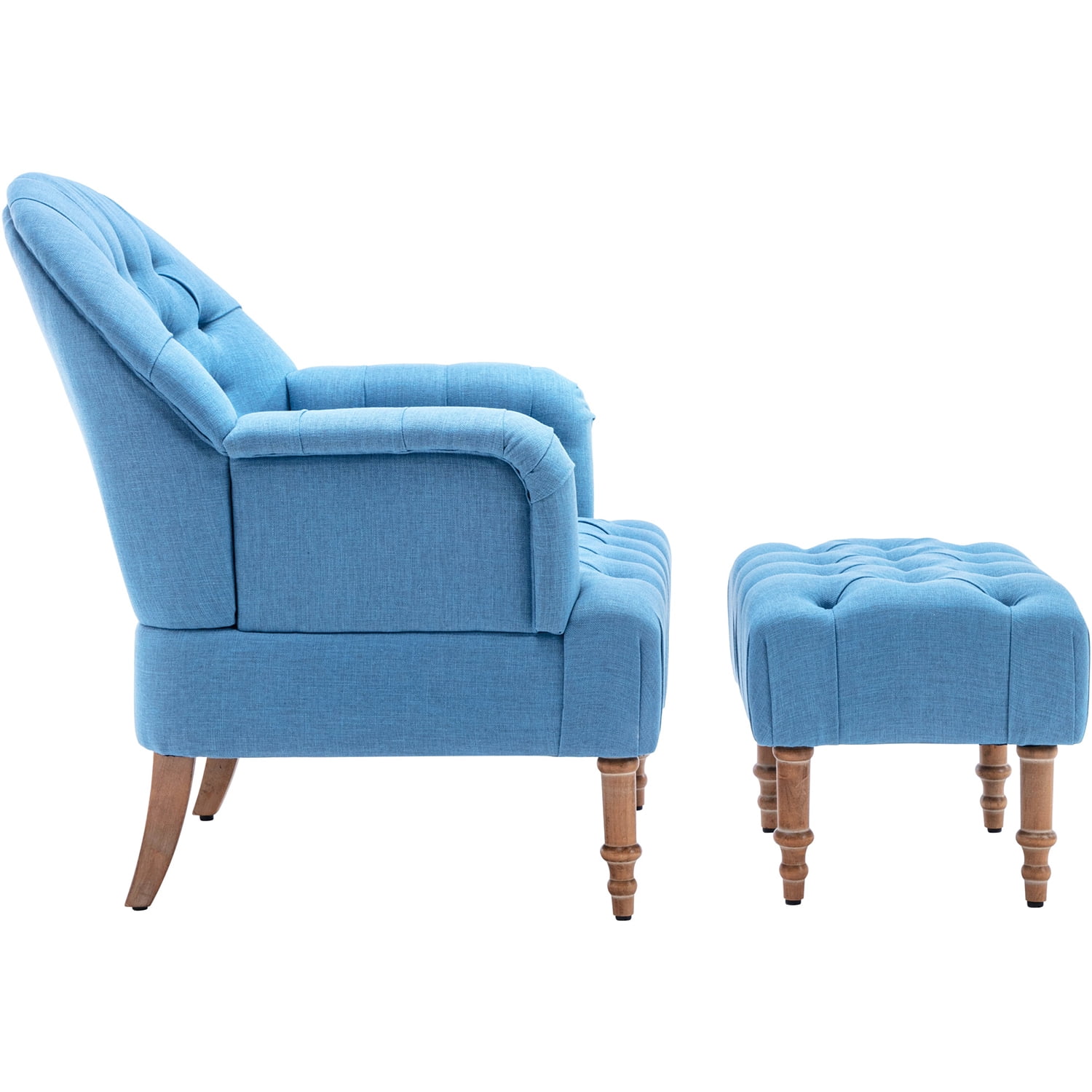 Kepooman Single Sofa Chairs, Modern Armchair with Linen Fabric and Ottoman, Button-Tufted Upholstered Chair Set, Blue Kepooman Single Sofa Chairs, Modern Armchair with Linen Fabric and Ottoman, Button-Tufted Upholstered Chair Set, Blue