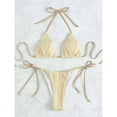 thumbnail image 3 of Traje de baño para mujer, 2 piezas, cuello halter, lazo lateral, color puro, traje de baño, traje de baño, bikini, beige, S, 3 of 6