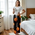 thumbnail image 6 of Hearthz Fleece Pajama Ghost Pumpkin Bat Print Sleeping Pants Women Halloween Fall Winter Women Pajamas Fleece Pajama Pants, 6 of 7