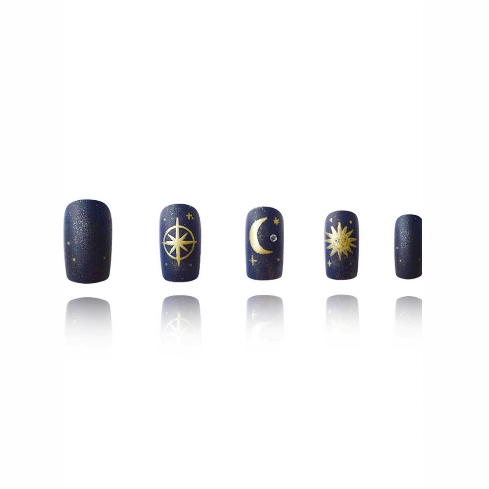 Cross-border hot sale square fake nails classic solid color fashion starry sky graffiti moon star design nail art wear nail