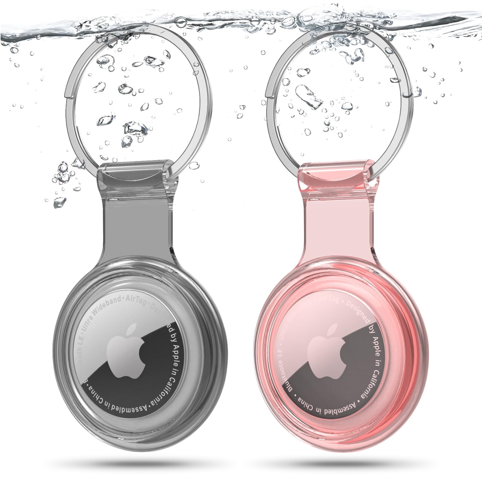 2 Pack AirTag Protective Cases - Waterproof Cover With Key Ring