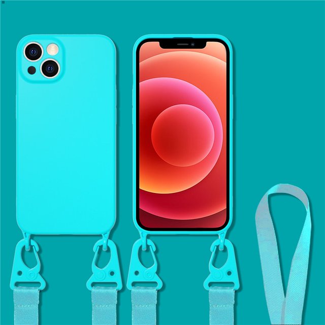 Funda con correa de cordón cruzado para iPhone 11 12 14 13 Pro Max Mini XS X XR 7 8 Plus SE, funda de silicona líquida a prueba de golpes Tan Jianjun unisex