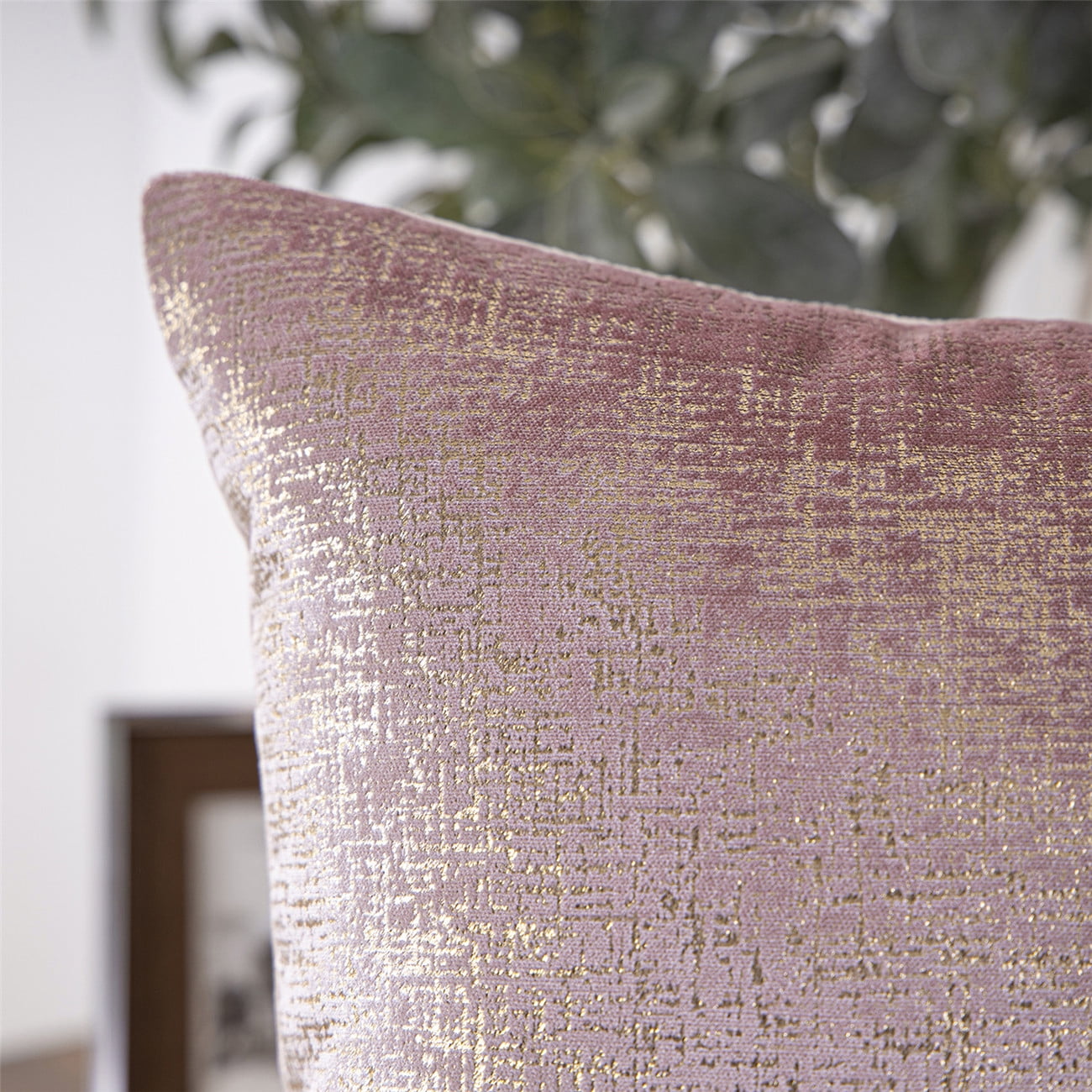Phantoscope Bronzing Gold Foil Printed Cut Pile Velvet with Gilding Metallic Shiny Decorative Throw Pillow, 12" x 20", Pink, 2 Pack