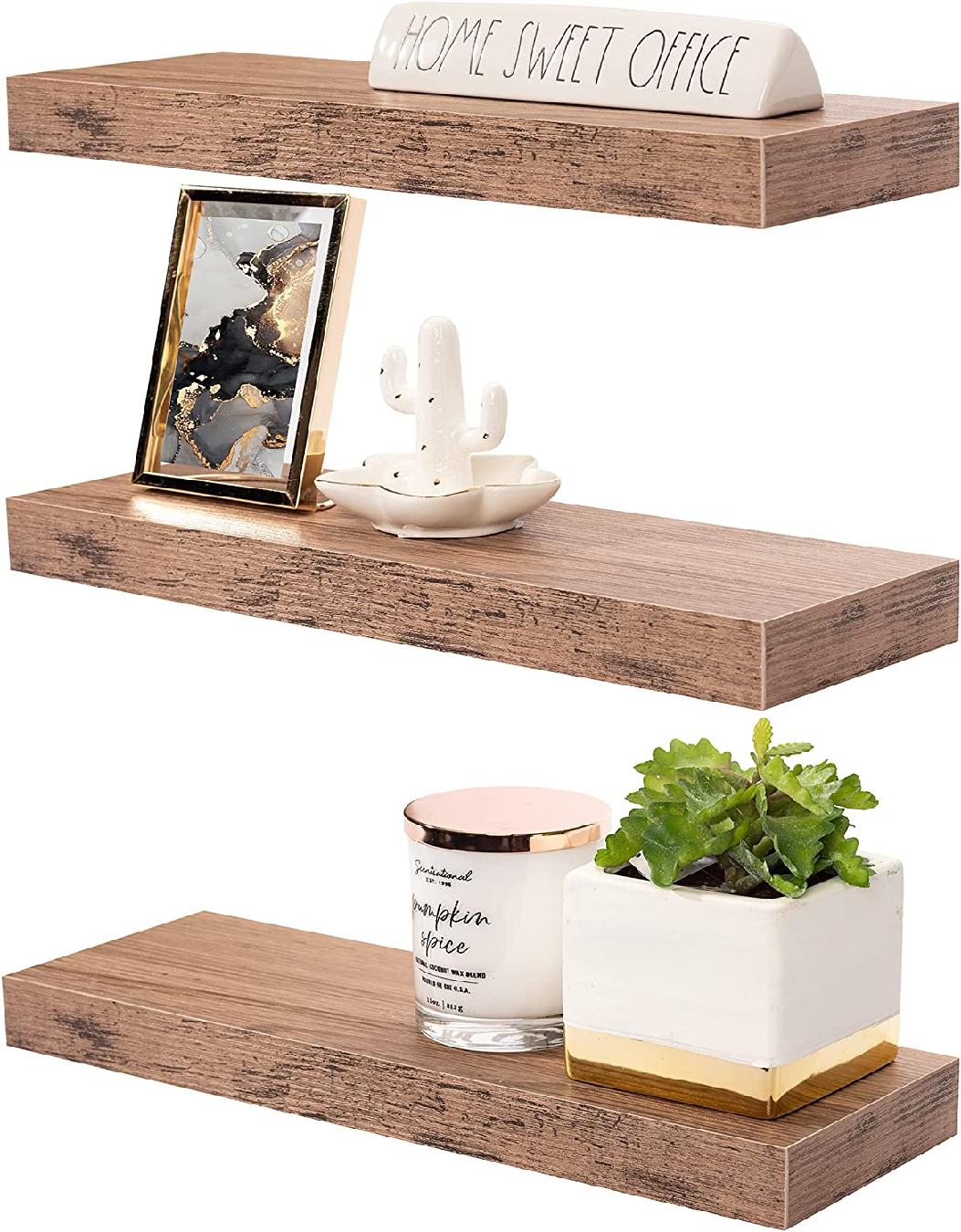 Floating Shelf Set — Rustic Wood Hanging Rectangle Wall Shelves