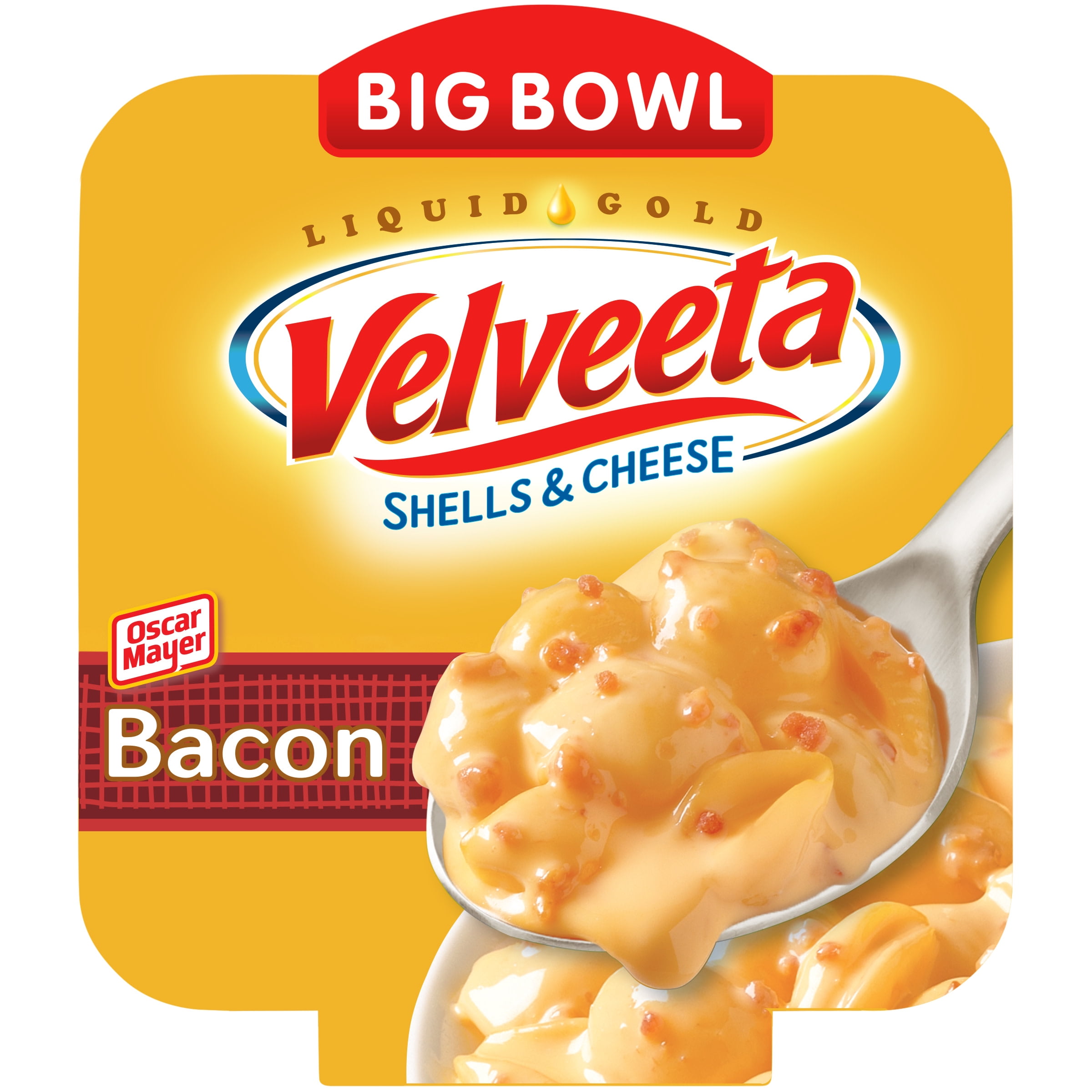 Velveeta Shells and Cheese with Bacon, Cheese Sauce & 2X the Creamy Pasta Shells Big Bowl Microwavable Dinner, 5 oz Tray