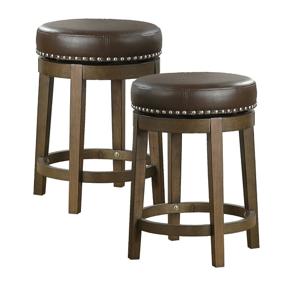 Lexicon Whitby 25 Inch Counter Height Round Swivel Seat Stool, Brown (2 Pack)