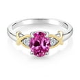 thumbnail image 4 of Gem Stone King 1.73 Cttw 2 Tone 10K Yellow Gold and 925 Sterling Silver Pink Created Sapphire and White Lab Grown Diamond Engagement Ring for Women | Oval 8X6MM | Available in Size 5,6,7,8,9, 4 of 6