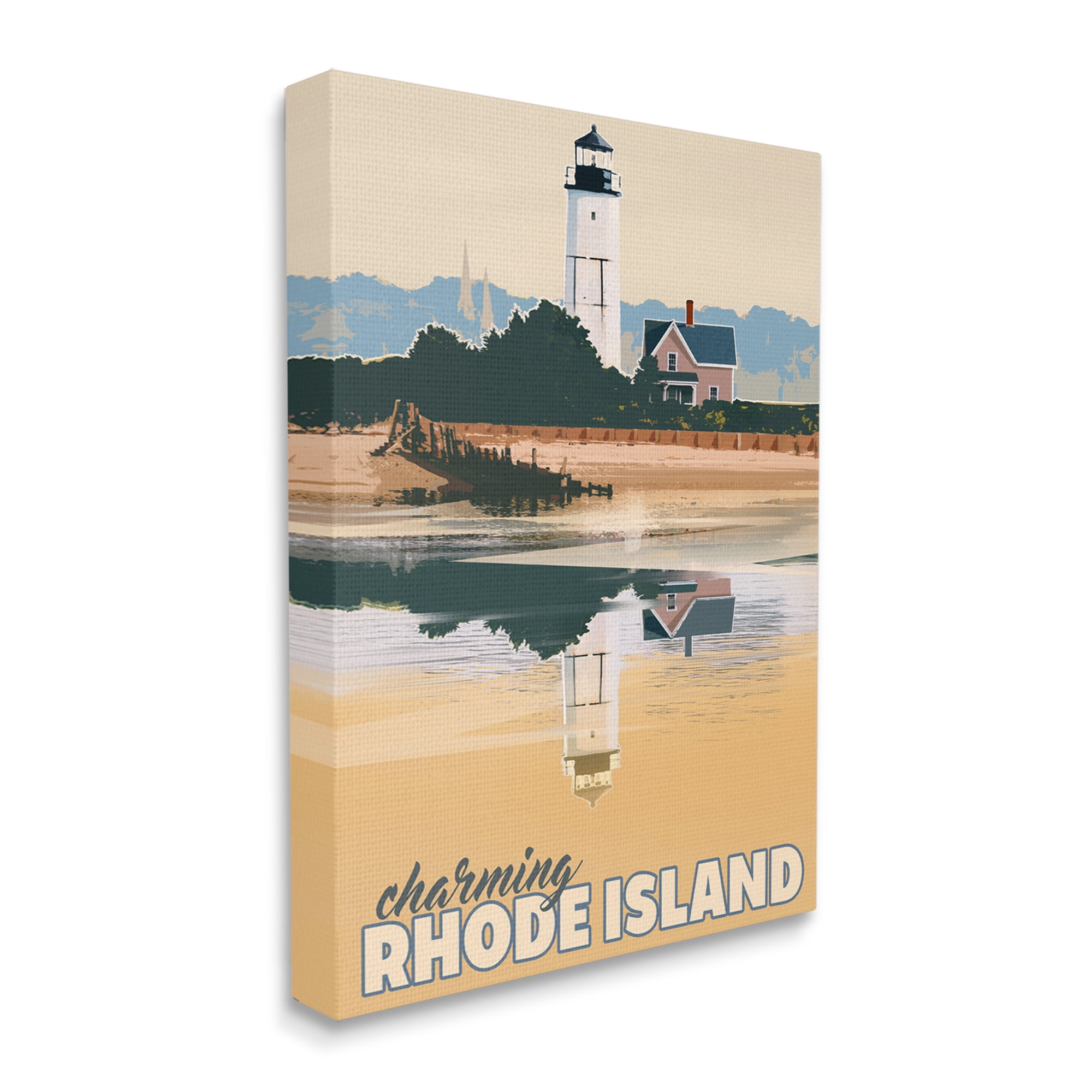 Stupell Industries Travel Charming Rhode Island Seaside Lighthouse Beacon Graphic Art Gallery Wrapped Canvas Print Wall Art, Design by David Owens Illustration