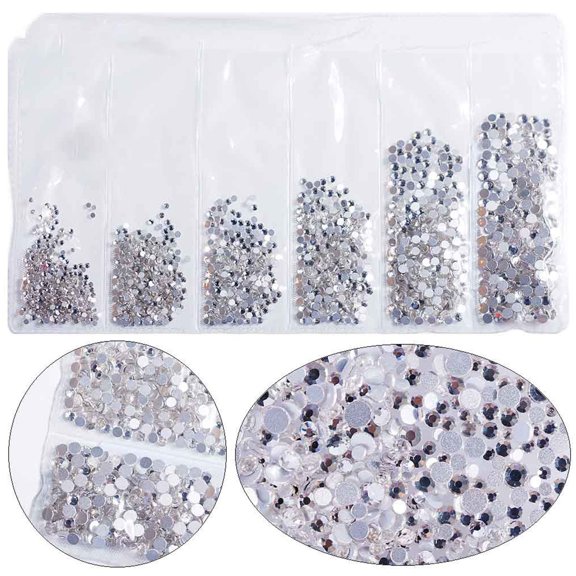 Kokovifyves Nail Crystals Art Rhinestones Round Beads Flatback Glass Charms Stones 6 Sizes for Nails Decoration Makeup Clothes Shoes