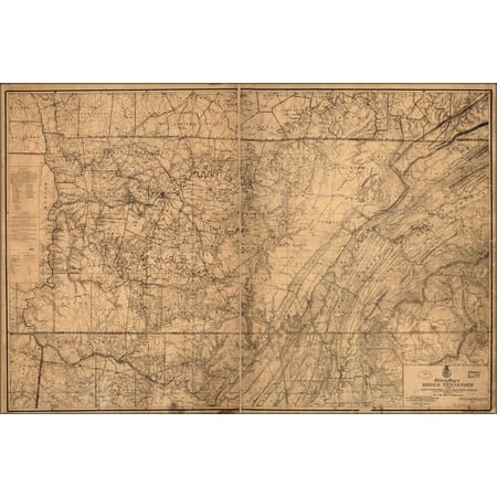 24"x36" Gallery Poster, Military map of middle & eastern Tennessee 1874