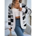 thumbnail image 2 of Womens Color Block Striped Sweaters Colorful Long Sleeve Open Front Knitted Cardigan Loose Outwear Coats Gray L, 2 of 8