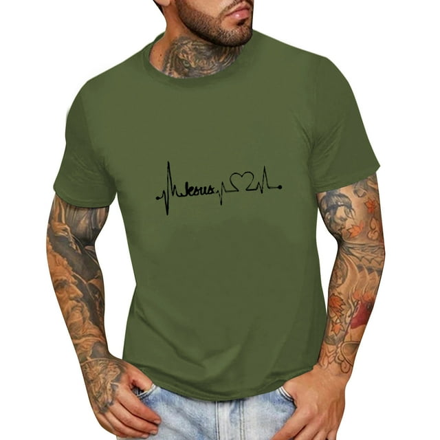LUOGENLI T-shirts pour Homme pour Hommes T-shirts d'Été pour Hommes Mode Décontractée Col Rond T-Shirt à Petit Imprimé T-Shirt à Manches Courtes Tee T-shirts Hommes Blanc Vêtements d'Été Vert G