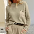 thumbnail image 2 of Women's Solid Sweater Long Sleeve Round Neck Comfy Casual Knit Tops Loose Fit Drop Shoulder Pullover Knits with Pocket, 2 of 6