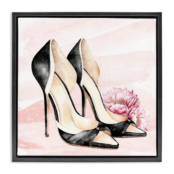 Stupell Industries Art Deco Glam Time Heels Black Floating Frame Canvas Art, 18 x 18, by Kim Allen