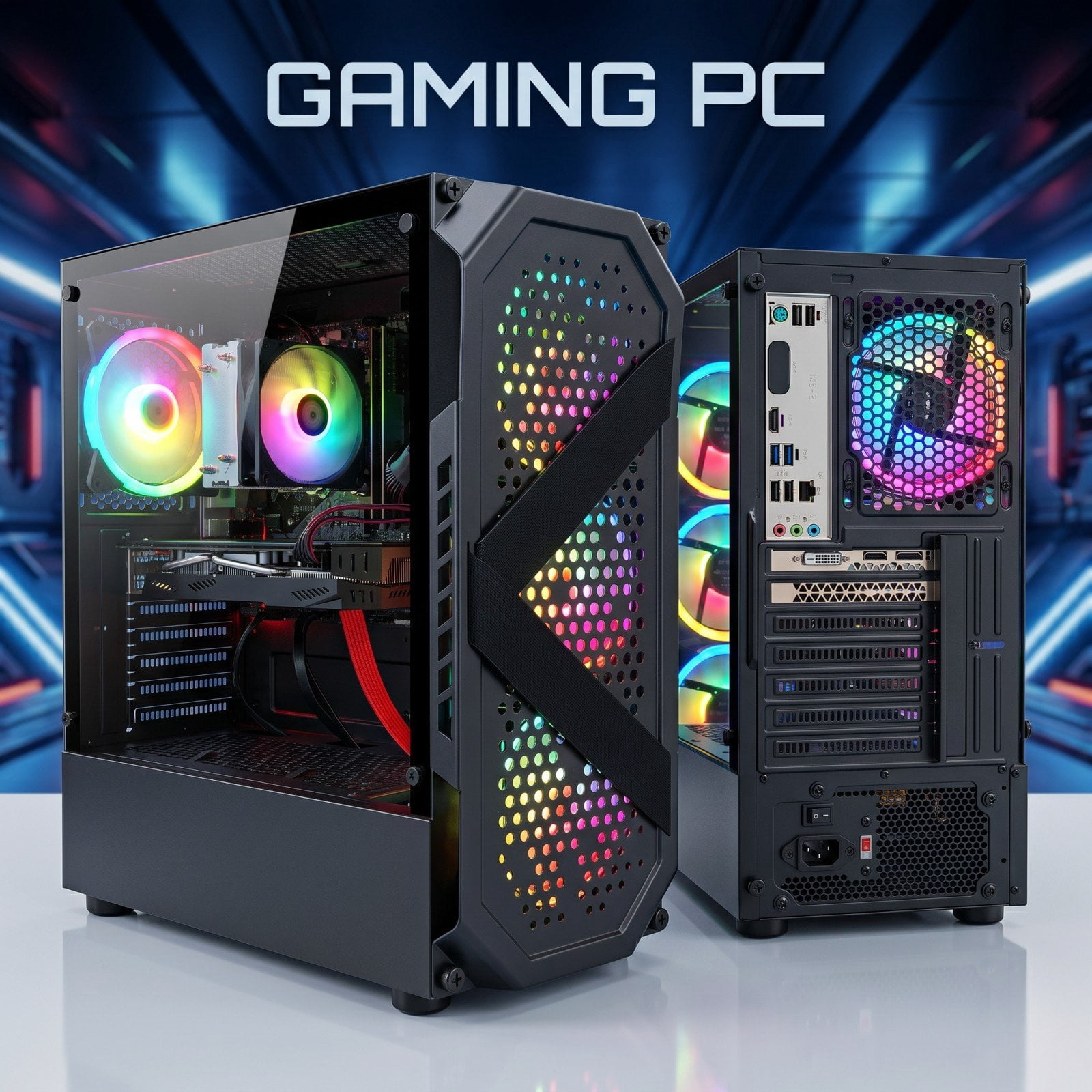 STGAubron Gaming PC Desktop, AMD Ryzen 5 5500, RX 6500 4G, 16G DDR4, 512G SSD, WiFi 6, BT 5.2, RGB Fan x4, Win 11 Home