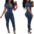 thumbnail image 2 of AWXNJUX Jumpers for Women Women's Slim Short Sleeve Casual Denim Jumpsuit Women Overall Rompers for Women (Blue,L), 2 of 6