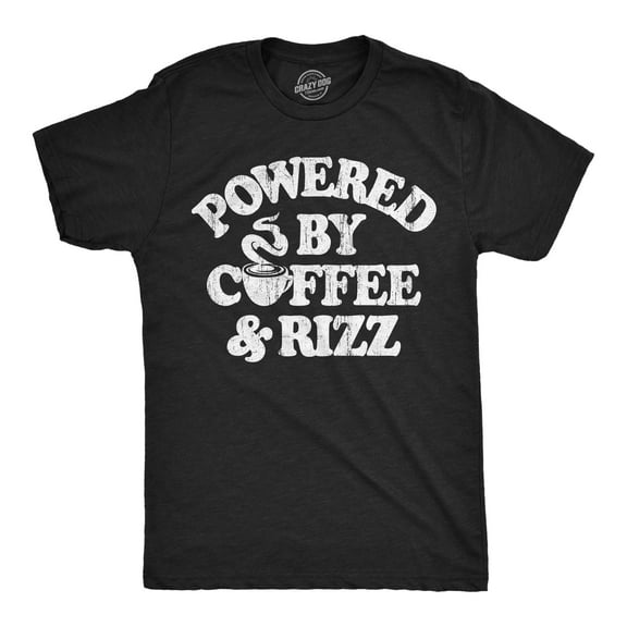 Mens Funny T Shirts Powered By Coffee and Rizz Sarcastic Caffeine Graphic Novelty Tee for Men Graphic Tees