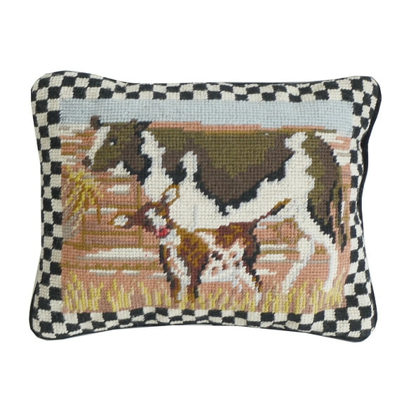 Needlepoint 4 Seasons Country Cow Needlepoint Throw Pillow, 9" x 11"
