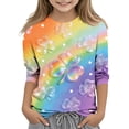 thumbnail image 2 of Girls St Patricks Day Shirt Colorful Shamrock Rainbow 3/4 Sleeve Tee Crew Neck Holiday Festival Outfit for Kids to Big Kids,Size 9, 2 of 6