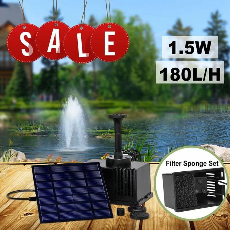 180L/H Solar Fountain Water Pump Pond Submersible 1.5W 7V with Filtering Sponge 