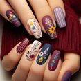 thumbnail image 2 of 24Pcs Press On Acrylic Nail Tips With Flower Design Brown Full Cover False Nails For Manicure, 2 of 9