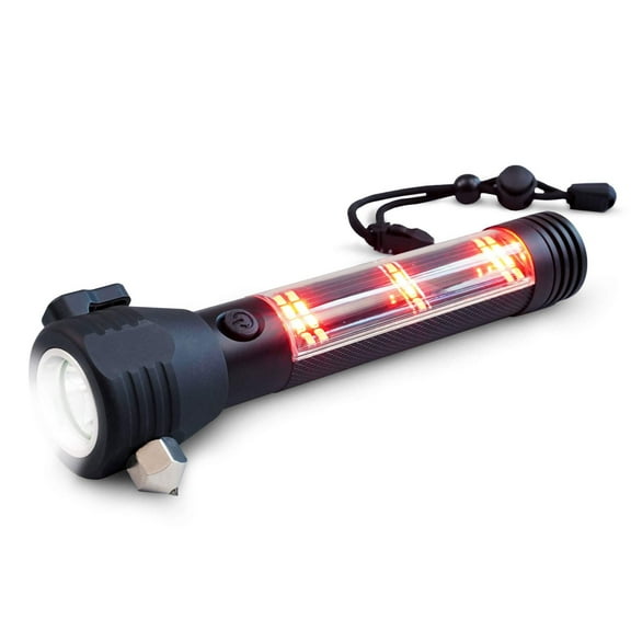4Patriots Emergency Solar Powered Tactical Flashlight - 9-in-1 Multi Function Ultra-Bright Flashlight with Safety Hammer Seat Belt Cutter Compass for Hiking Camping
