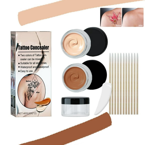 GIXUSIL Tattoo Cover Up Makeup Waterproof Sweatproof Body and Leg Scar Concealer for Man Women Covering All Spots Vitiligo Include: 2Pcs Concealer/10Pcs Cotton Swab/Bottle and Spoon
