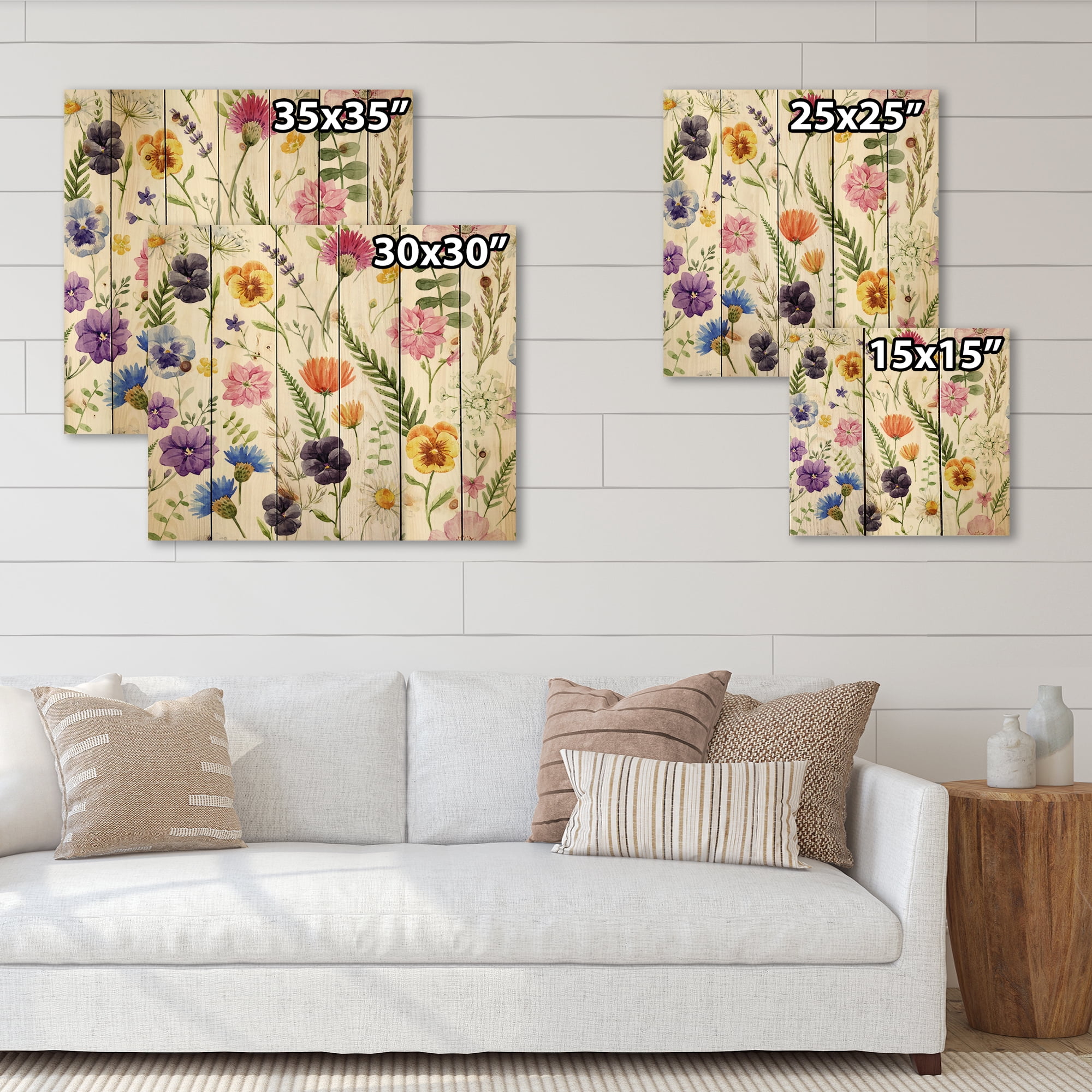 Designart 'Coloful Wildflowers Floral Pattern I' Traditional Print on Natural Pine Wood