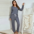 thumbnail image 5 of XBASW Women's Spring Fall Pajamas Set V-Neck Sleepwear Loose Casual Jammies 2 PCS Knit Tops+ Pants PJS Outfit S-XXL, 5 of 8