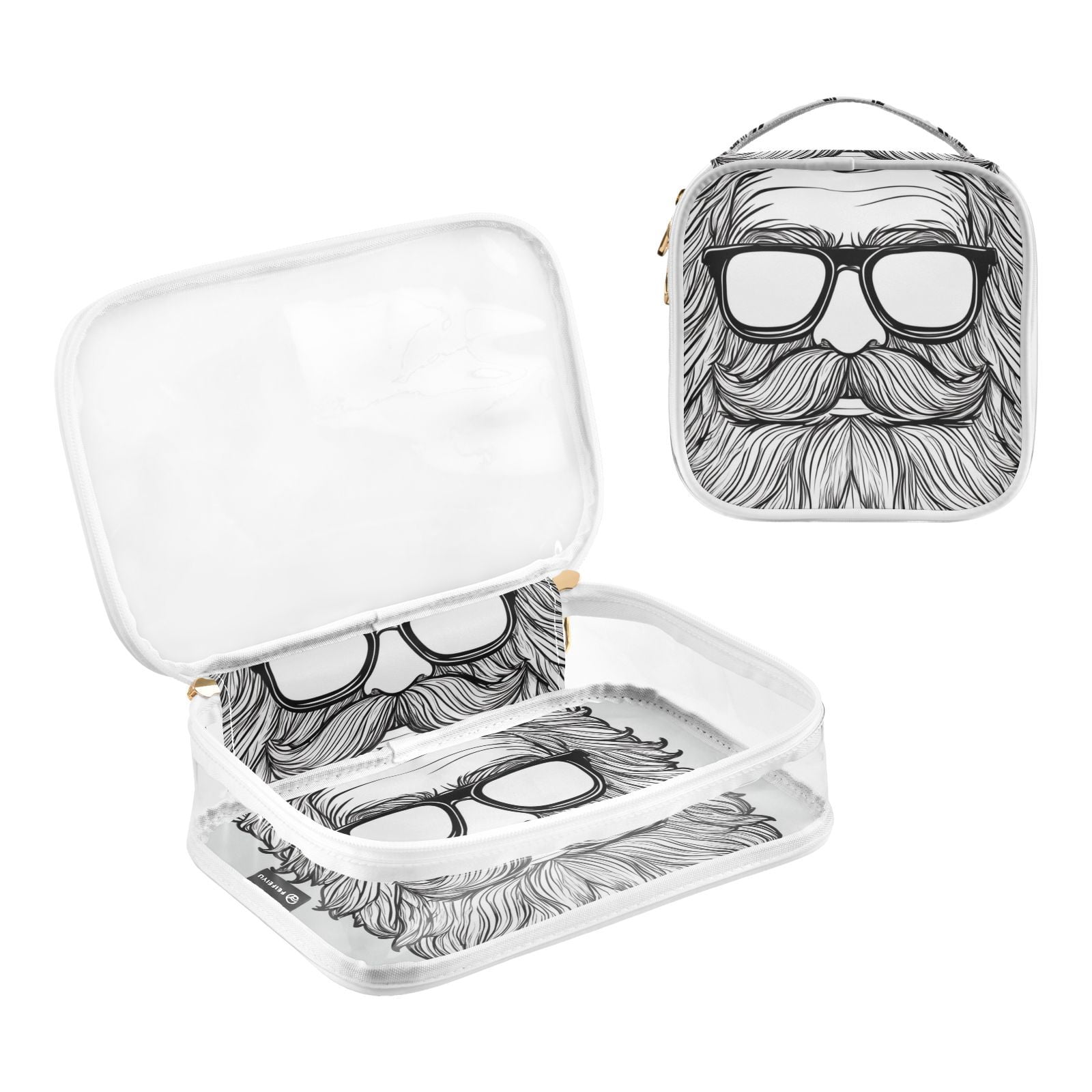 Clear Makeup Bags with Handle Large Opening 2 Pack Set Toiletry Bag Quart Size Bag, for Women Man Traveling Travel Essentials, Toiletries and Other. Beard Man