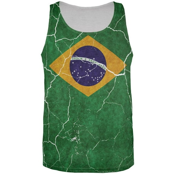 Distressed Brazilian Flag All Over Mens Tank Top Multi MD